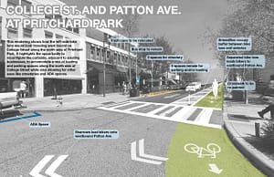 Rendering of the project showing bike lanes, crosswalk, and existing road